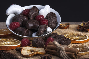 Christmas gingerbread cookies with chocolate