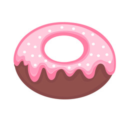Sweet donut, flat cartoon style. Donut Glazed with powder. Isolated on white background. Vector illustration, clip art