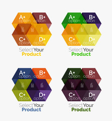 Set of business hexagon layouts with text and options