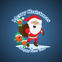 Santa Claus Greeting Card - Isolated On Blue Background, Vector Illustration, Graphic Design. Concept For Web, Websites and Print Material. Template For Social Media Network, Newsletter And Ads