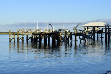 Private dock destruction after hurricane Matthew hitting along the east coast of Florida, USA.