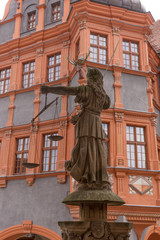 Sculpture of Lady Justice (Justitia) from 1591 at the old town of Goerlitz