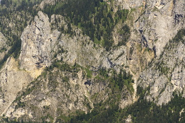 Traunstein Mountain on bank of lake Traunsee in Salzkammergut, Austria