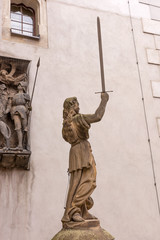 Sculpture of Lady Justice (Justitia) from 1591 at the old town of Goerlitz