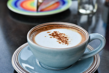 A cup of cappuccino Top View