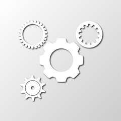 Simple white gear wheel icon vector on grey background