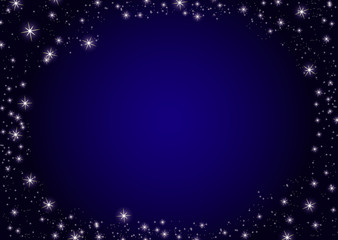 Dark blue night stars background. Illustration on vector. Frame border card template for invitations card