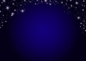 Dark blue night stars background. Illustration on vector. Top border frame border card template for invitations card