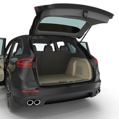 SUV clean empty trunk isolated on a white. 3D illustration - obrazy, fototapety, plakaty