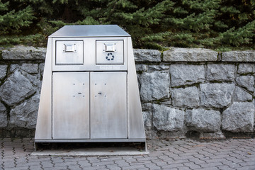 Trash, Garbage and Recycling bin in aluminum. Locked bear proof garbage bin. 