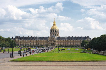 Fototapeta na wymiar The lawn in front of the Palais des Invalides (or Les Invalides State) during the summer. Year of construction 1677.