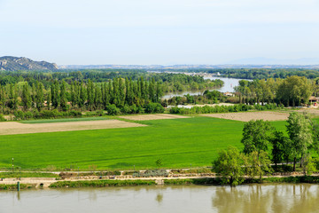 the valley of the Rhone river view from Avignon, France, on the other side of the Rhone.