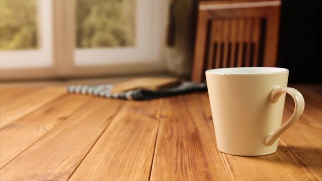 wooden table and mug 