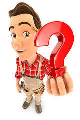 3d handyman holding a question mark icon