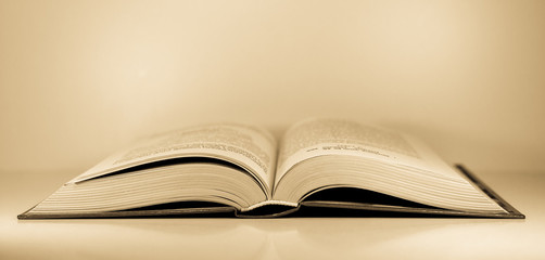 Opened book on the table - ancient knowledge
