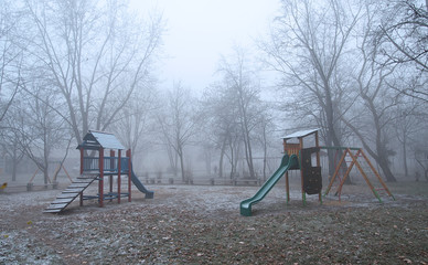 Playground a foggy day