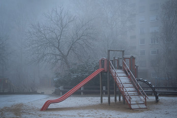 Playground a foggy day