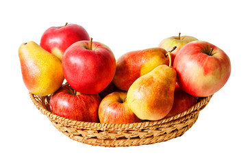 Basket with fruits isolated on white background