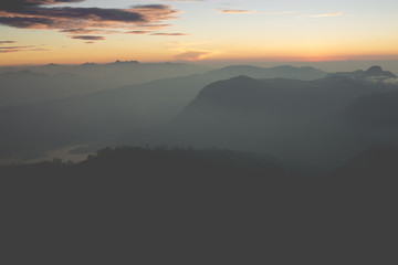 Landscape. Sunrise on the mountain Adam's Peak. Sri Lanka.