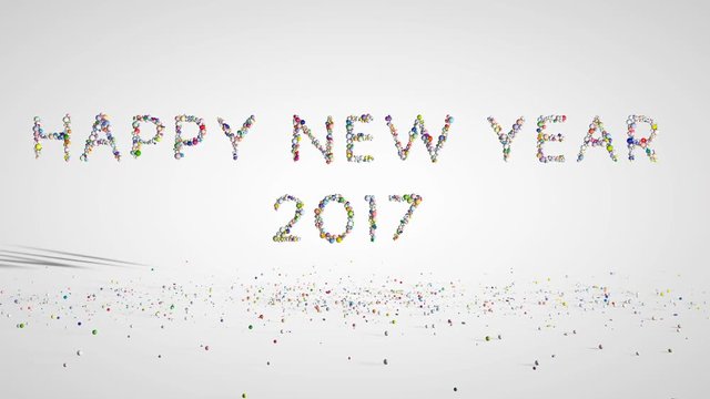 Happy New Year 2017 text, holiday element against white