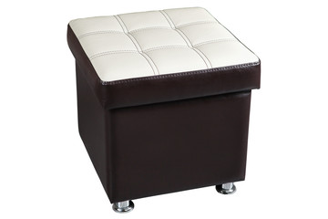 Dark leatherette ottoman chair seat with white top.