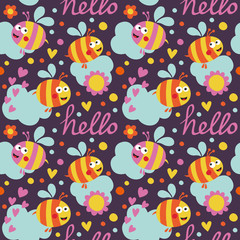 Seamless cute pattern maked with bee and circles for kids