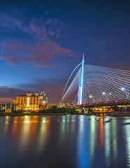 Fototapeta na wymiar Modern design of bridge colorful at bluehour scenery