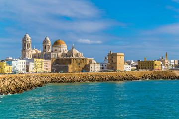 panoramatic view of cadiz in spain including local cathedral © dudlajzov