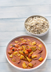 Thai yellow curry with chicken and rice