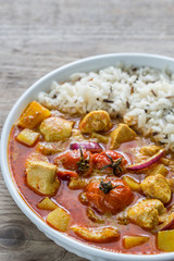 Thai yellow curry with chicken and rice