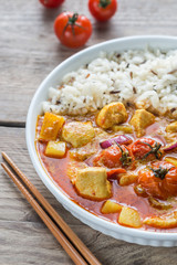 Thai yellow curry with chicken and rice