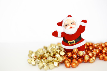 Santa Claus doll with colorful beads on white background