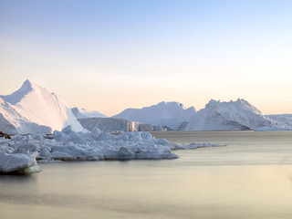 Beautiful view of icebergs in Ilulissat, Greenland. Global warming and climate change concept
