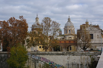 Tiber River embankment in a cloudy autumn day, Rome