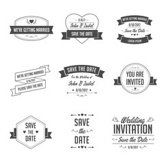 Set of Wedding Badges. Retro / Vintage Typographic Design Elements for Wedding Invitation.