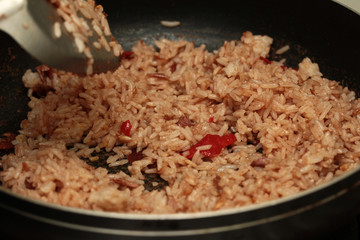 Home made cooking of fried jasmine rice with shrimp paste.