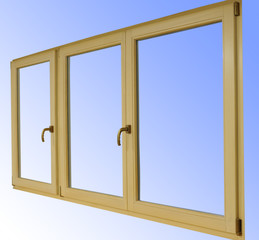 Wooden three-wing window with mechanism