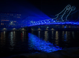 Lyon - France - Fete de Lumieres in December 2016 - Festival of lights. A bridge transformed in a...