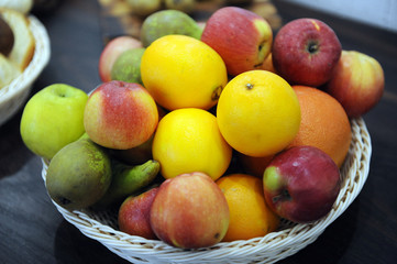 Baskets of fruits on buffet table at the hotel