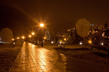 Nocne ulice miasta Muszyna. - obrazy, fototapety, plakaty