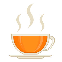 Cup of hot tea on white background.