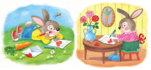 Greeting card for Valentine's Day. Cute animals. Illustration for children