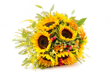 Bouquet of sunflowers isolated on a white background