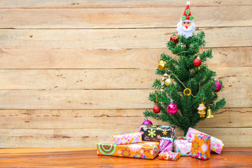 Christmas decoration on wooden background, close-up. 