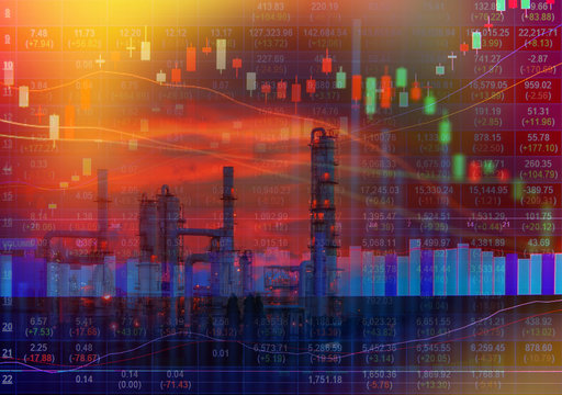 Energy crisis concept with oil refinery industry background,Double exposure.