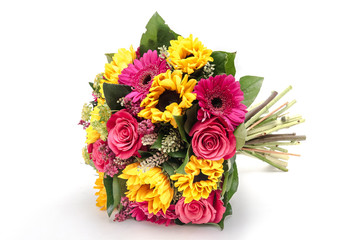 Bouquet of sun flowers and roses