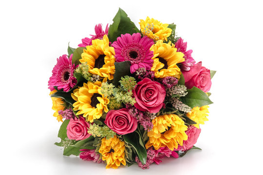 Bouquet of sun flowers and roses