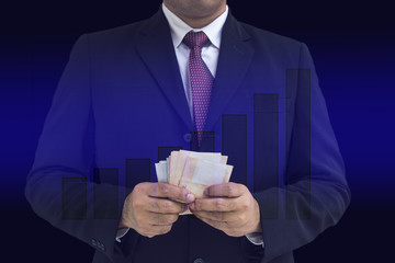 businessman count money on graphic grownup bar - can use to display or montage on product