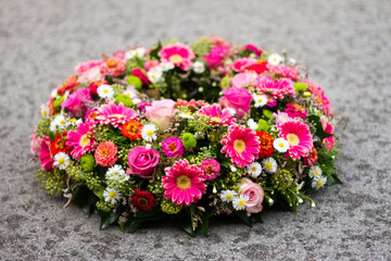 Colorful flower arrangement wreath for funerals