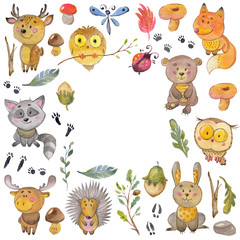 Watercolor pattern with animals Cute forest friends